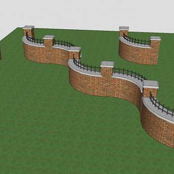 现代弧形防护砖墙SU模型下载_sketchup草图大师SKP模型