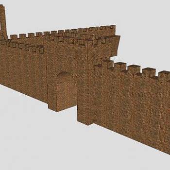小型城堡城门围墙SU模型下载_sketchup草图大师SKP模型