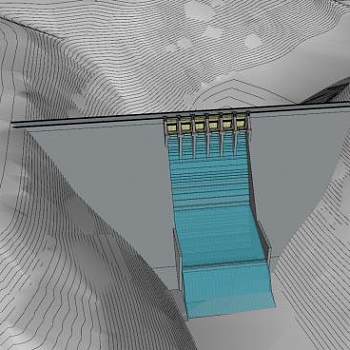 山峡河堤大坝SU模型下载_sketchup草图大师SKP模型