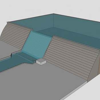 现代河流大坝SU模型下载_sketchup草图大师SKP模型