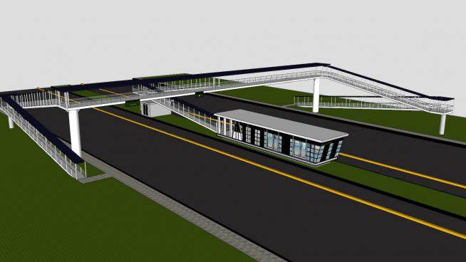 雅加达公交车站道路建筑SU模型下载_sketchup草图大师SKP模型