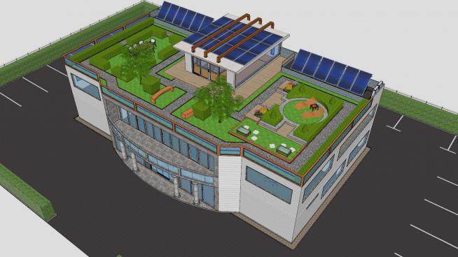 绿色能源办公楼建筑SU模型下载_sketchup草图大师SKP模型