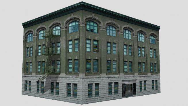 旧城办公大楼建筑SU模型下载_sketchup草图大师SKP模型