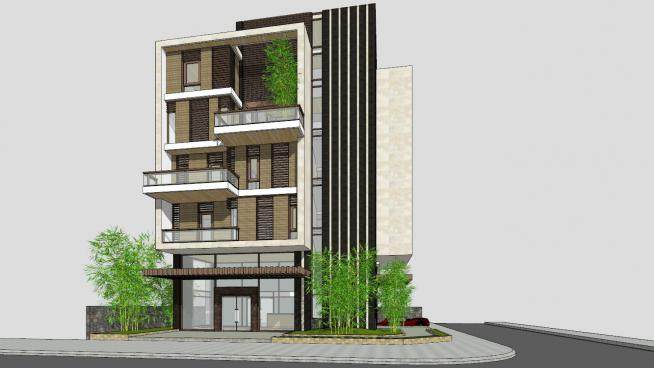 现代小型办公公寓建筑SU模型下载_sketchup草图大师SKP模型