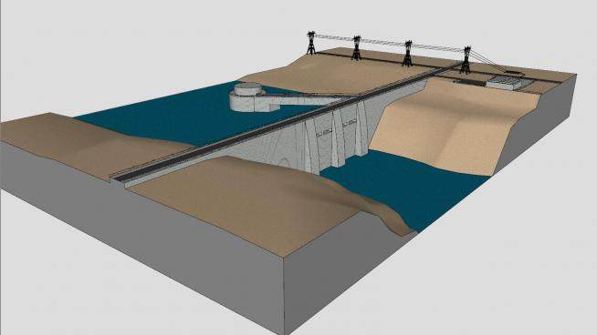 巨大的水坝和发电厂SU模型下载_sketchup草图大师SKP模型