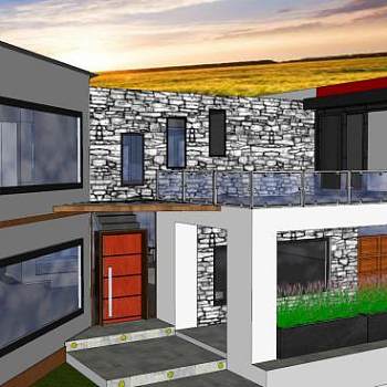 现代简约房子建筑SU模型下载_sketchup草图大师SKP模型