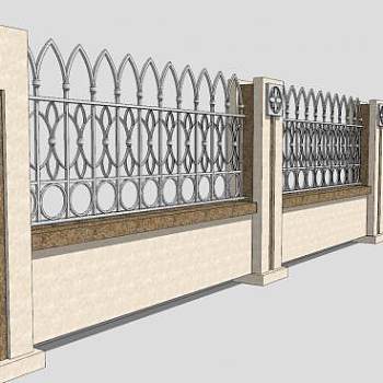 欧式别墅围墙SU模型下载_sketchup草图大师SKP模型