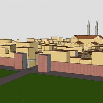 有围墙的城市SU模型下载_sketchup草图大师SKP模型