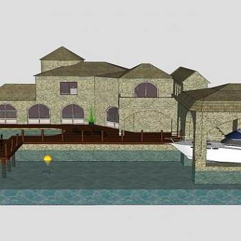 休闲湖边别墅建筑SU模型下载_sketchup草图大师SKP模型