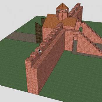 小段城墙城门楼SU模型下载_sketchup草图大师SKP模型
