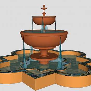 庭院陶瓷艺术喷泉SU模型下载_sketchup草图大师SKP模型