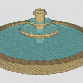 圆形流水喷泉SU模型下载_sketchup草图大师SKP模型