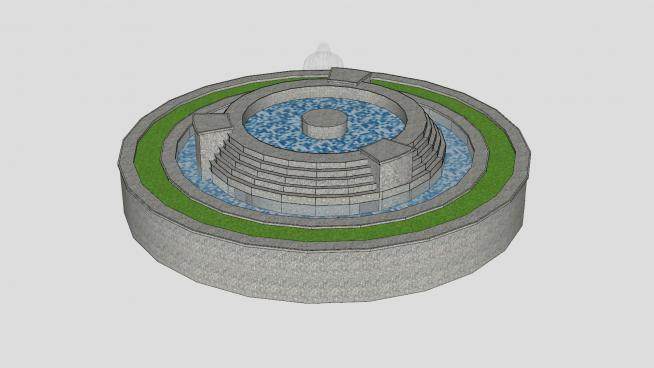 公园石造喷泉SU模型下载_sketchup草图大师SKP模型