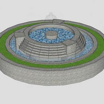 公园石造喷泉SU模型下载_sketchup草图大师SKP模型