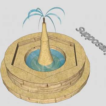 庭院景观人工喷泉SU模型下载_sketchup草图大师SKP模型