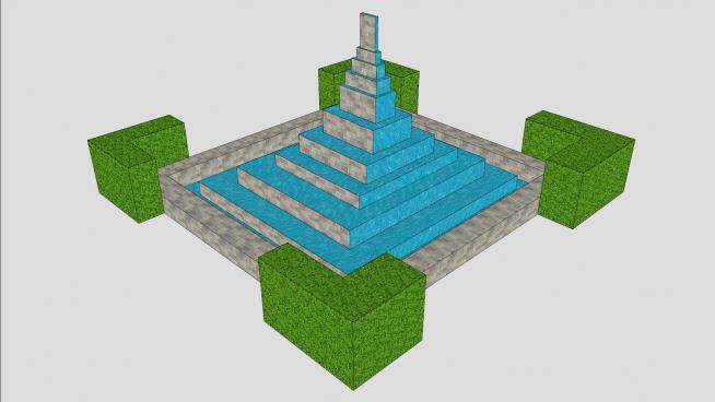 公园观景方形叠层喷泉SU模型下载_sketchup草图大师SKP模型