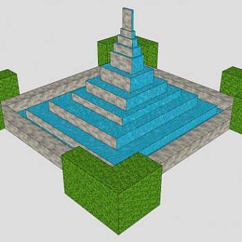 公园观景方形叠层喷泉SU模型下载_sketchup草图大师SKP模型