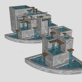 大型中式庭院流水泉SU模型下载_sketchup草图大师SKP模型