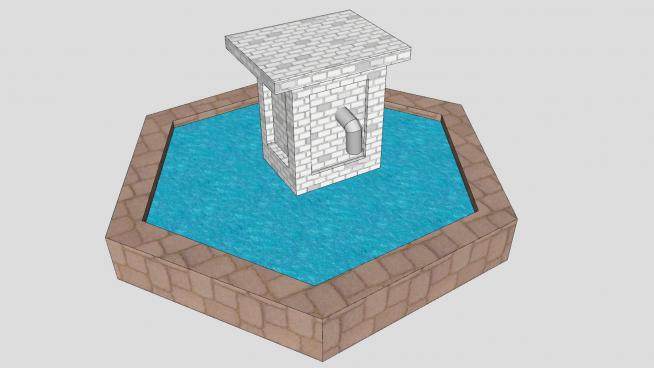 中式石壁流水喷泉SU模型下载_sketchup草图大师SKP模型
