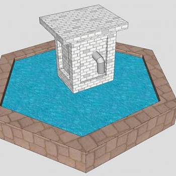 中式石壁流水喷泉SU模型下载_sketchup草图大师SKP模型