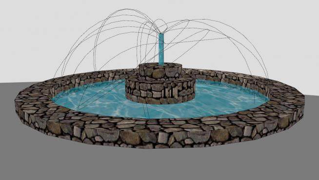 花园喷泉水池SU模型下载_sketchup草图大师SKP模型
