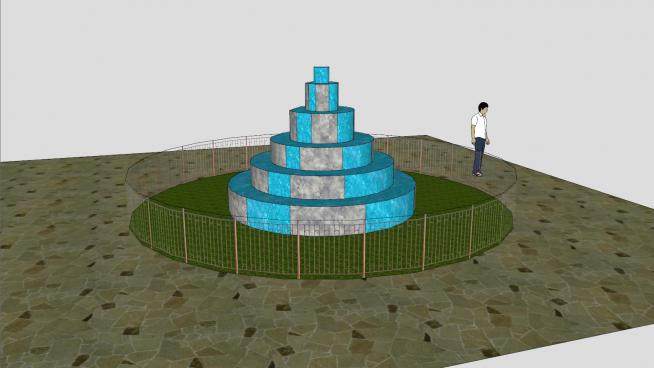 室外大型流水喷泉SU模型下载_sketchup草图大师SKP模型