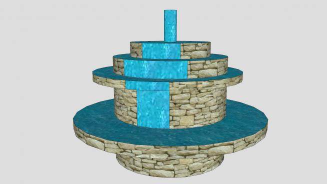 砖石流水喷泉SU模型下载_sketchup草图大师SKP模型