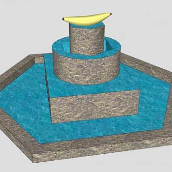 香蕉造型多边形喷泉水池SU模型下载_sketchup草图大师SKP模型