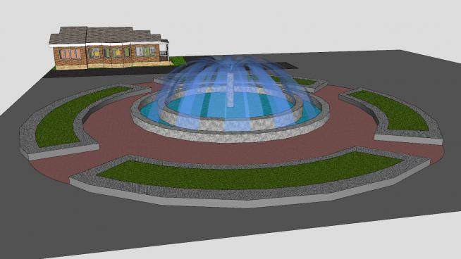 花园观景喷泉水池SU模型下载_sketchup草图大师SKP模型