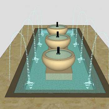 陶瓷缸方形跳泉SU模型下载_sketchup草图大师SKP模型