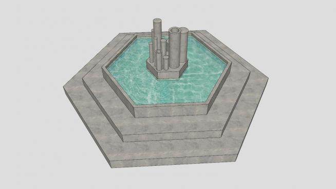 六角建筑喷泉水池SU模型下载_sketchup草图大师SKP模型