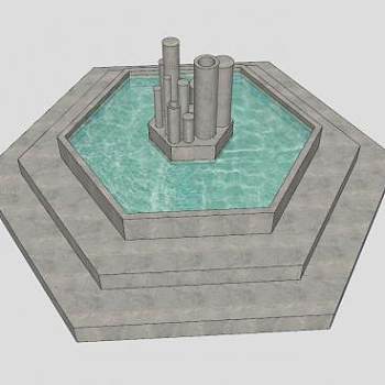 六角建筑喷泉水池SU模型下载_sketchup草图大师SKP模型