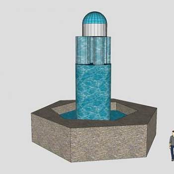 简易六角喷泉建筑SU模型下载_sketchup草图大师SKP模型