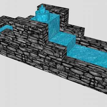 中式庭院园艺流水喷泉SU模型下载_sketchup草图大师SKP模型