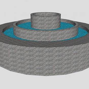 水循环的喷泉水池SU模型下载_sketchup草图大师SKP模型