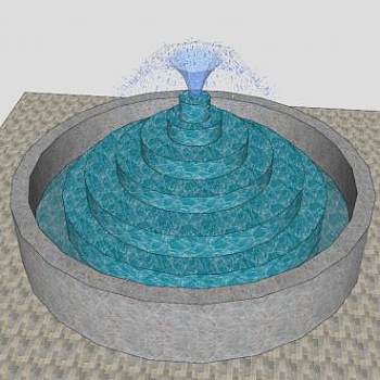 喷水池圆形喷泉SU模型下载_sketchup草图大师SKP模型