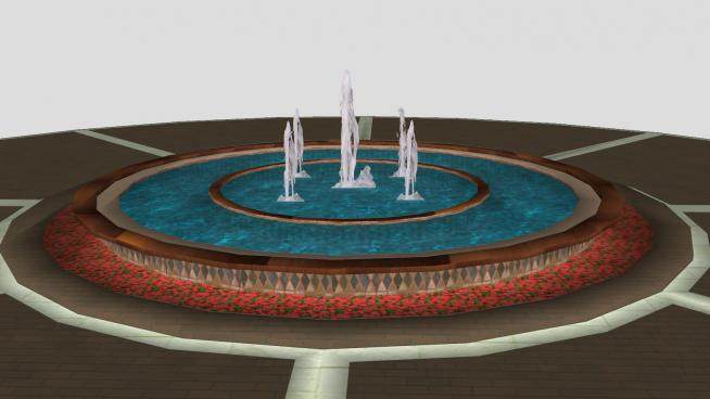 广场花圃大型喷泉SU模型下载_sketchup草图大师SKP模型