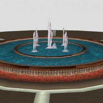 广场花圃大型喷泉SU模型下载_sketchup草图大师SKP模型