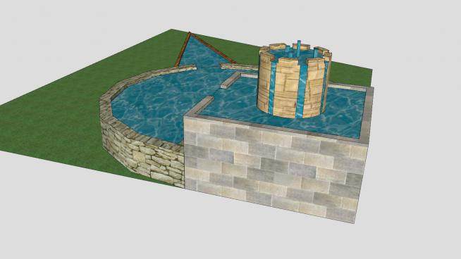 现代花园流水喷泉SU模型下载_sketchup草图大师SKP模型