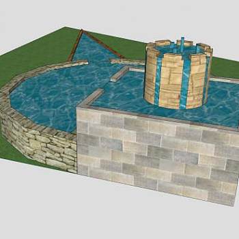 现代花园流水喷泉SU模型下载_sketchup草图大师SKP模型