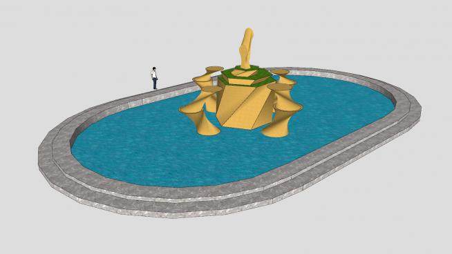 室外建筑水池喷泉SU模型下载_sketchup草图大师SKP模型