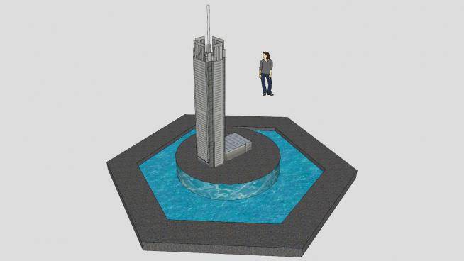 大厦模型建筑喷泉SU模型下载_sketchup草图大师SKP模型
