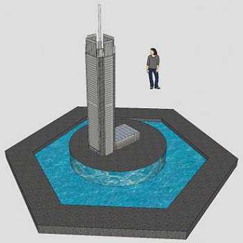 大厦模型建筑喷泉SU模型下载_sketchup草图大师SKP模型