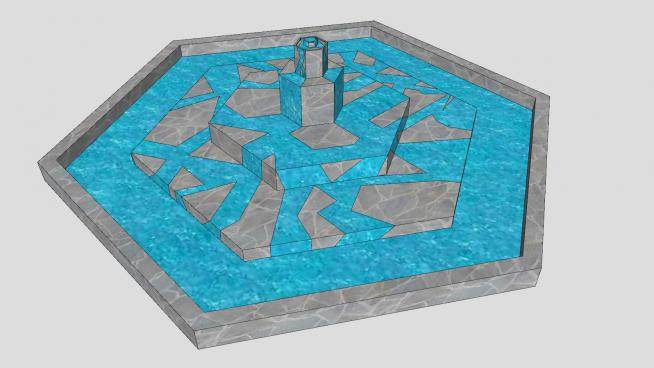 大型六角石制喷泉SU模型下载_sketchup草图大师SKP模型
