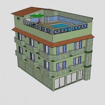 双层建筑房子SU模型下载_sketchup草图大师SKP模型