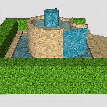 现代砂岩石喷泉水池SU模型下载_sketchup草图大师SKP模型