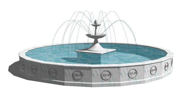 欧式圆形喷泉池设计SU模型下载_sketchup草图大师SKP模型