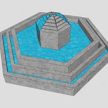 六角叠层流水喷泉SU模型下载_sketchup草图大师SKP模型