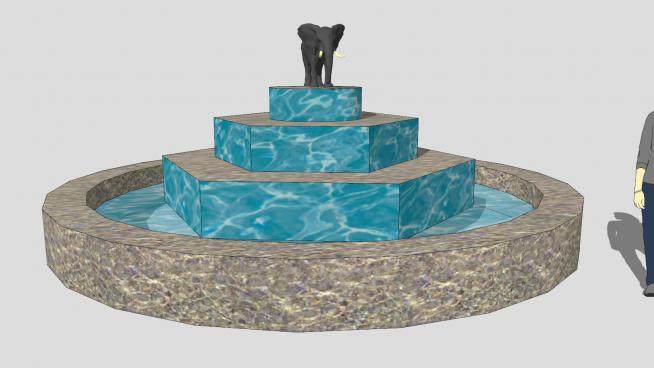 大象雕塑叠层喷泉SU模型下载_sketchup草图大师SKP模型