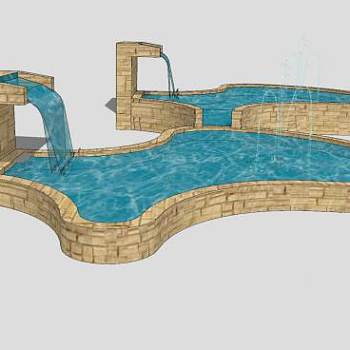 新中式花园流水喷泉SU模型下载_sketchup草图大师SKP模型